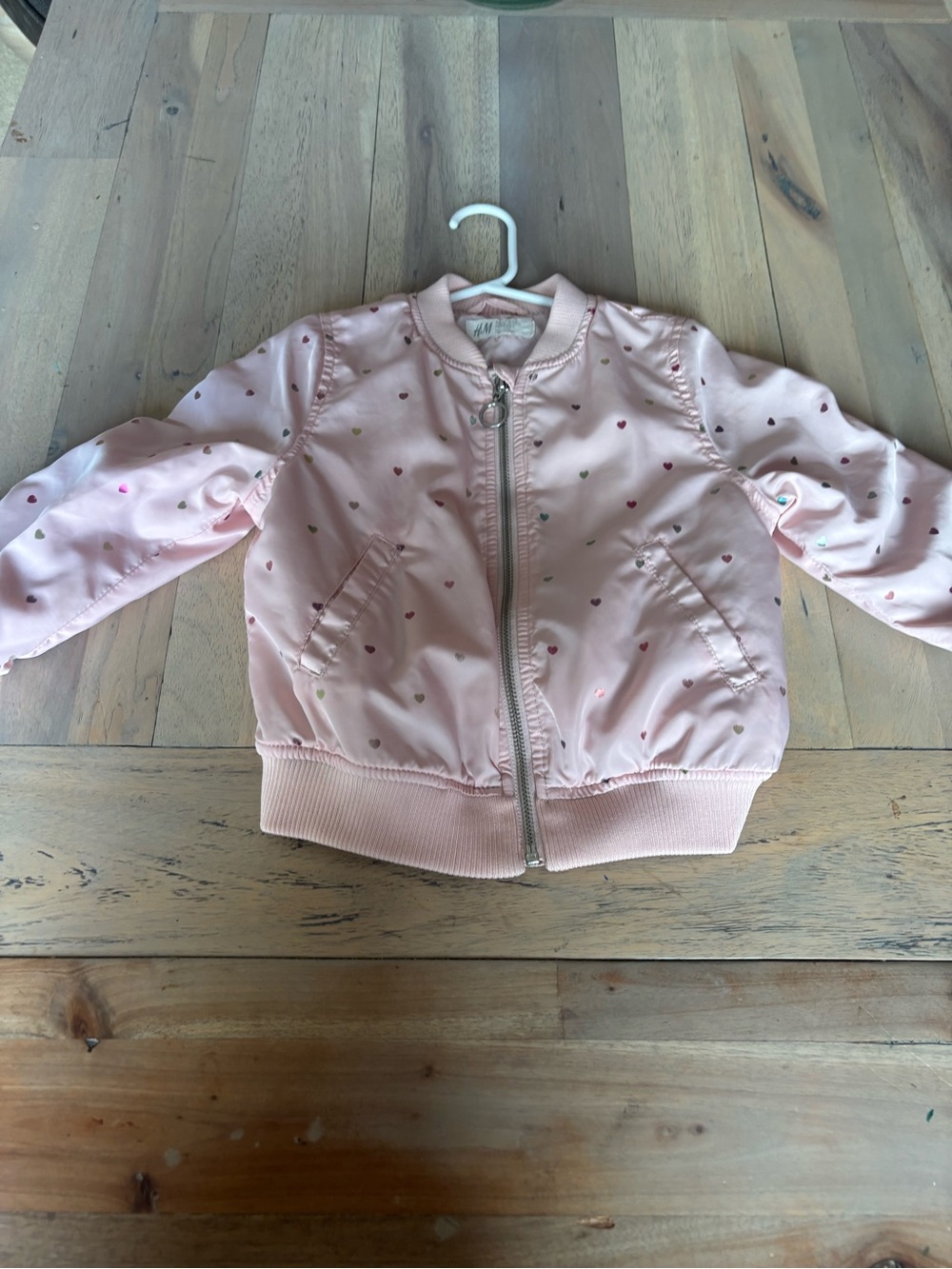 H&M Pink Metallic Heart Bomber Jacket